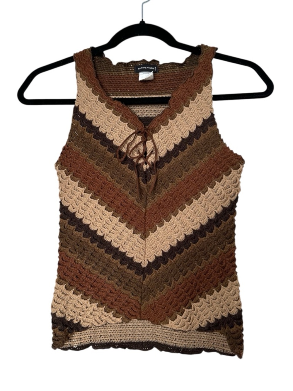 Boho Goblincore Lace Up Knit Tank Top Ombré Y2K Hobbit Earthy Fairycore Chevron